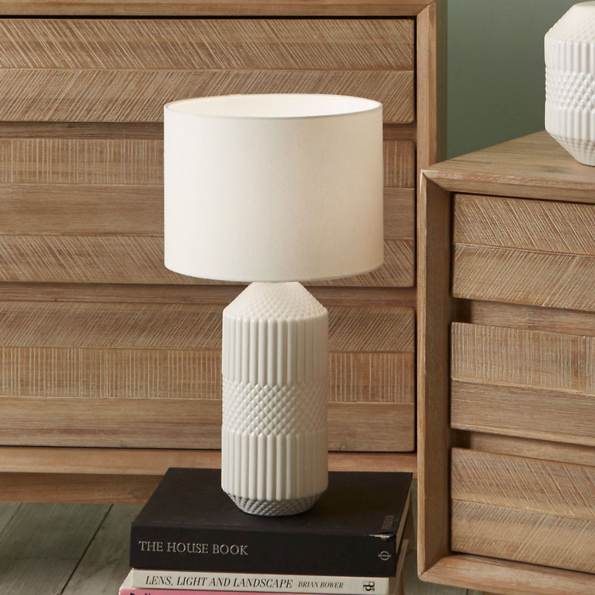 Pacific Lifestyle Meribel White Geo Textured Tall Ceramic Table Lamp