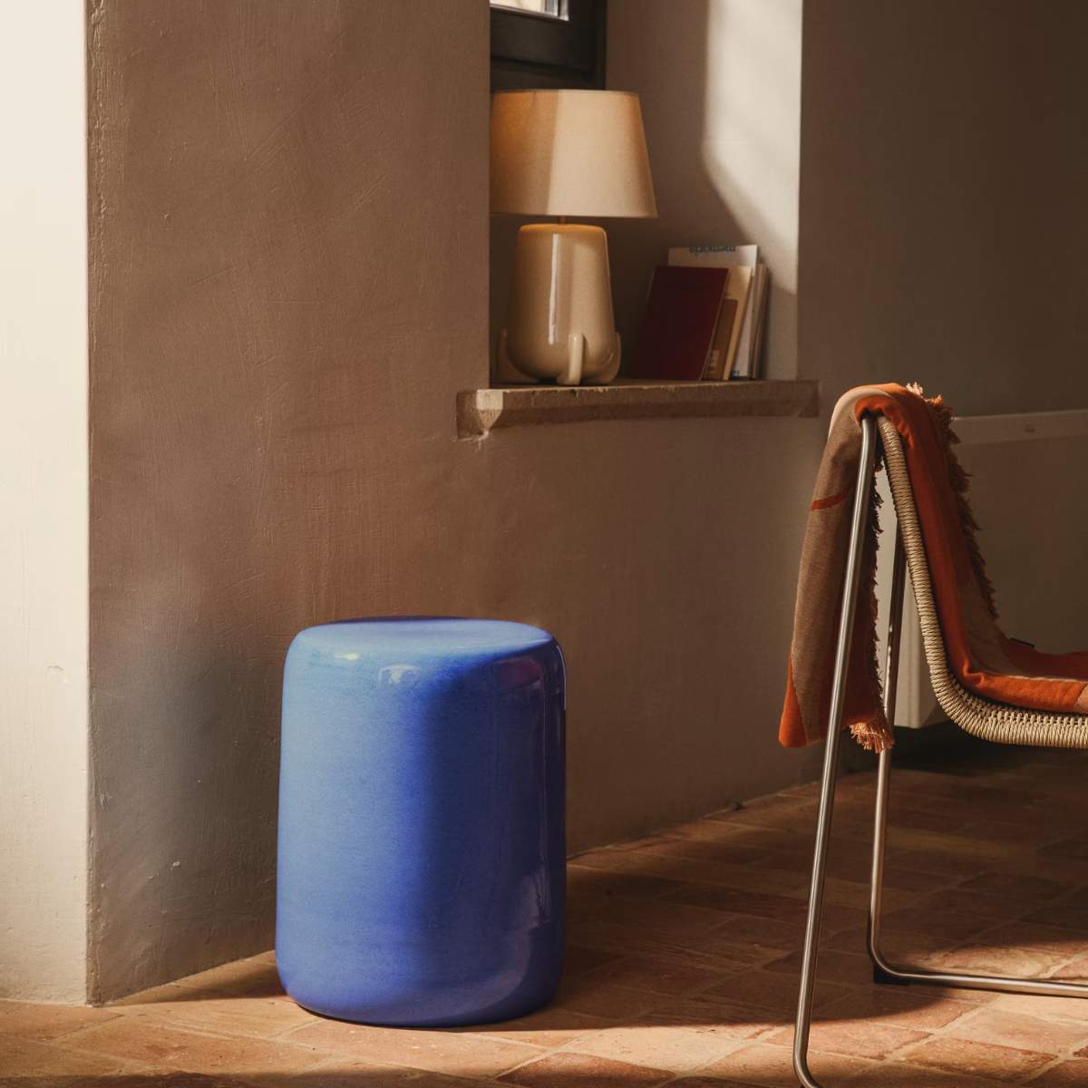 Kave Home Mesquida outdoor side table in ceramic with glazed turquoise finish Ø 35cm
