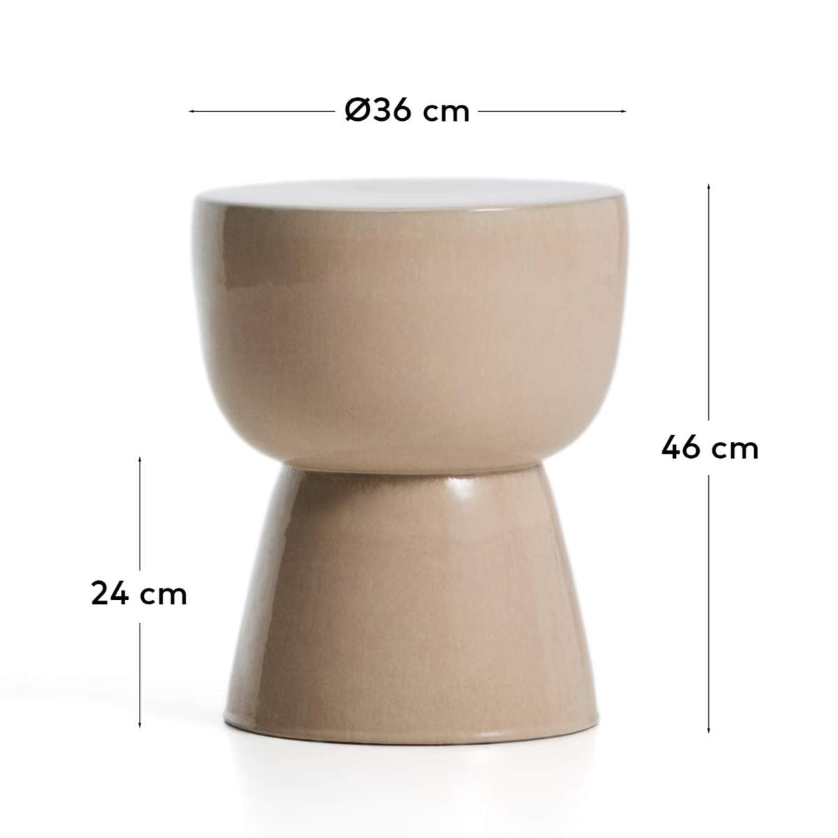 Kave Home Mesquida outdoor side table in ceramic with glazed ecru finish Ø 36cm