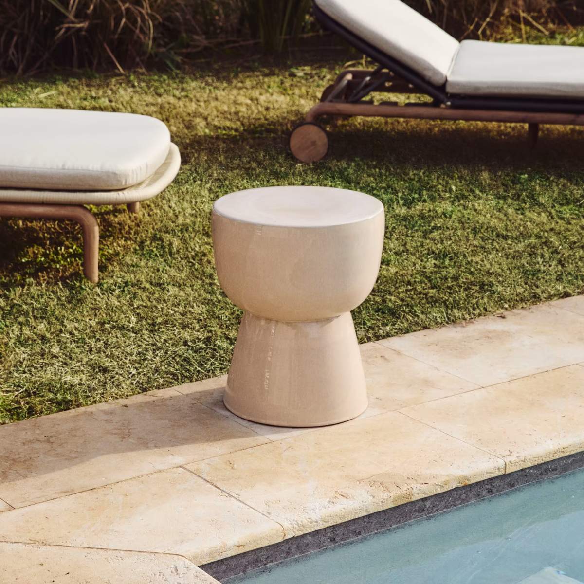Kave Home Mesquida outdoor side table in ceramic with glazed ecru finish Ø 36cm