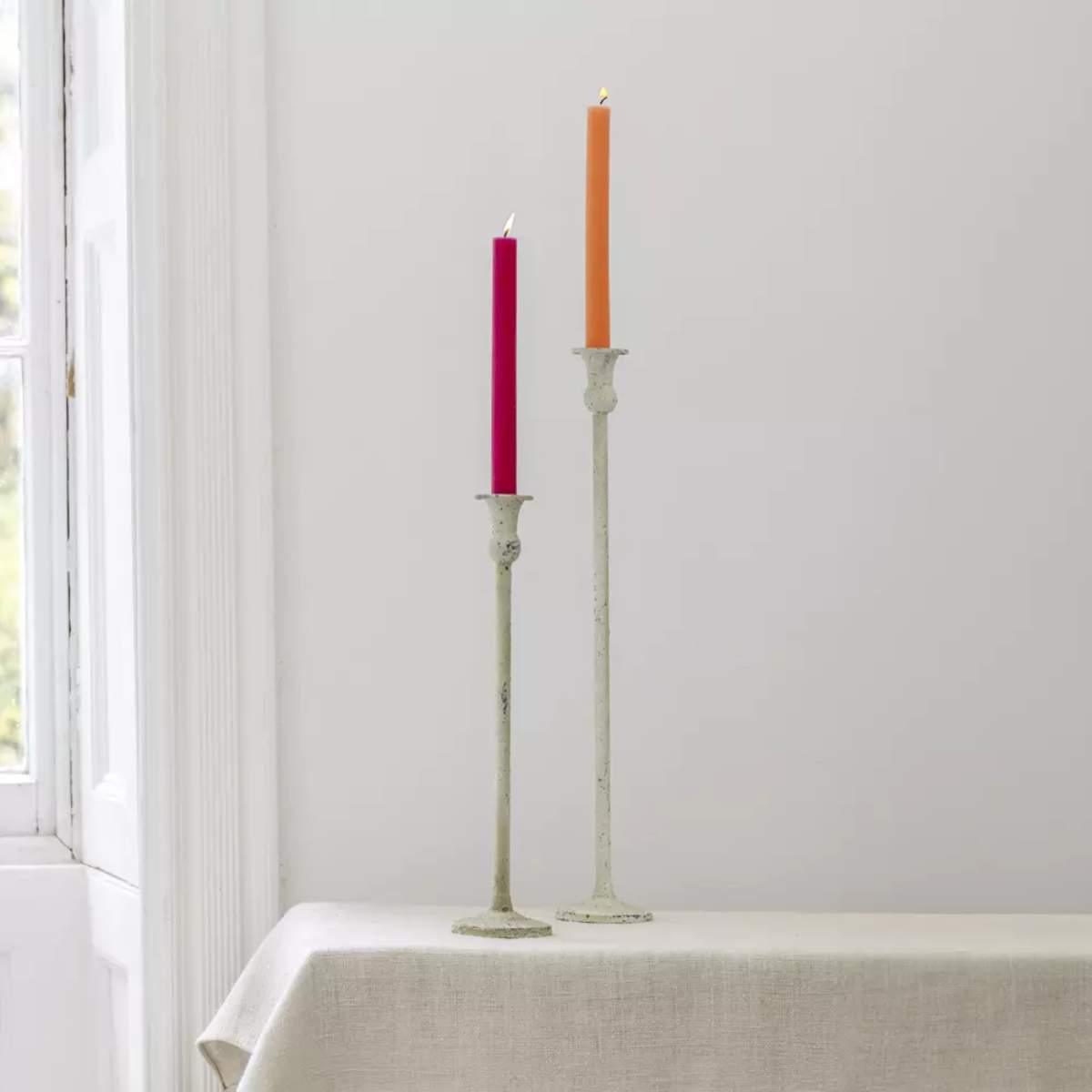 Grand Illusions Metal Candle Holder White Tall