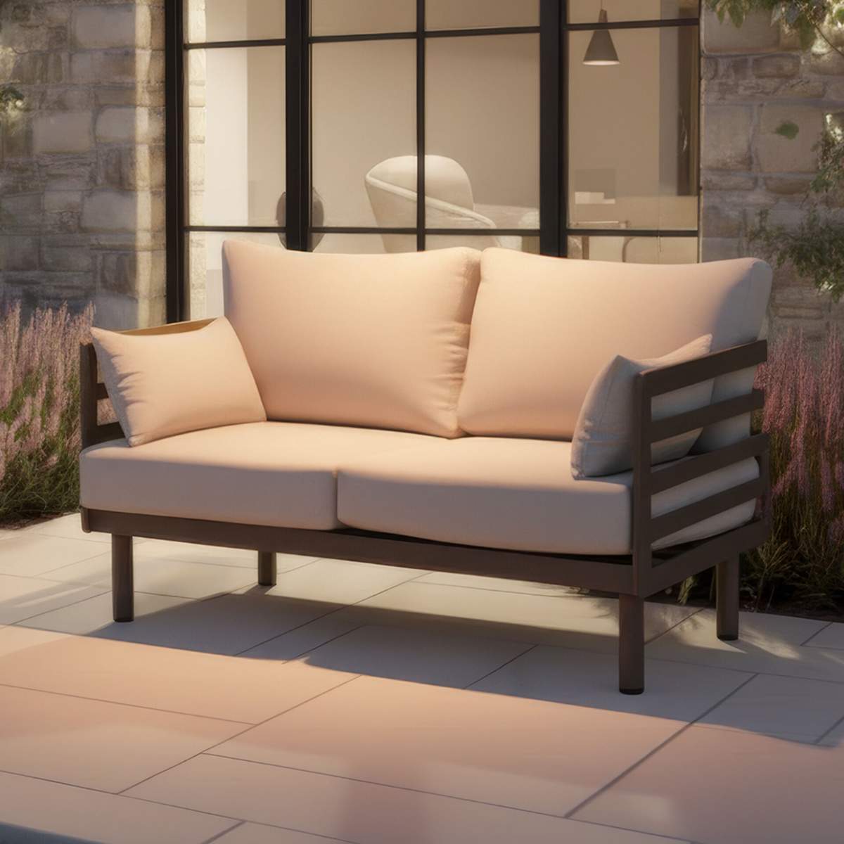 Maze Metro Aluminium 2 Seat Garden Sofa - Café Almond