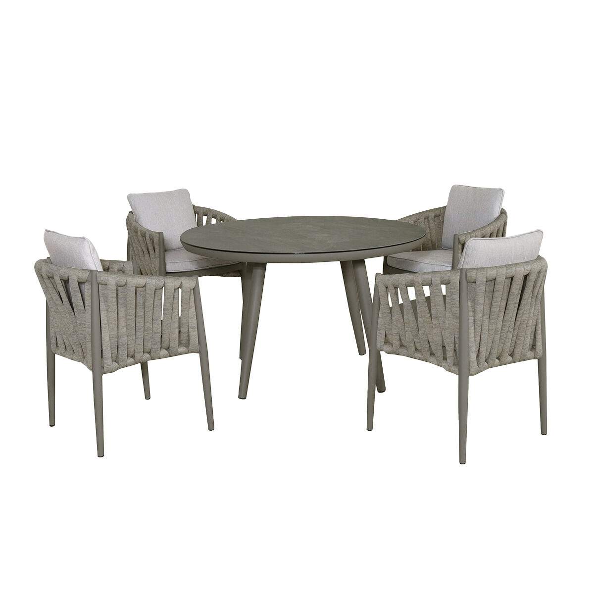 Maze Milan Rope Weave 4 Seat Round Dining Set