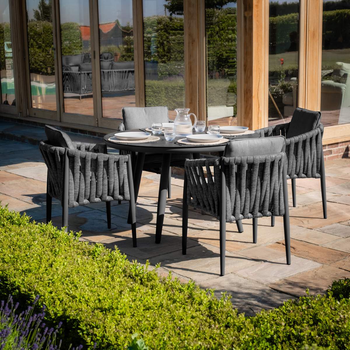 Maze Milan Rope Weave 4 Seat Round Dining Set