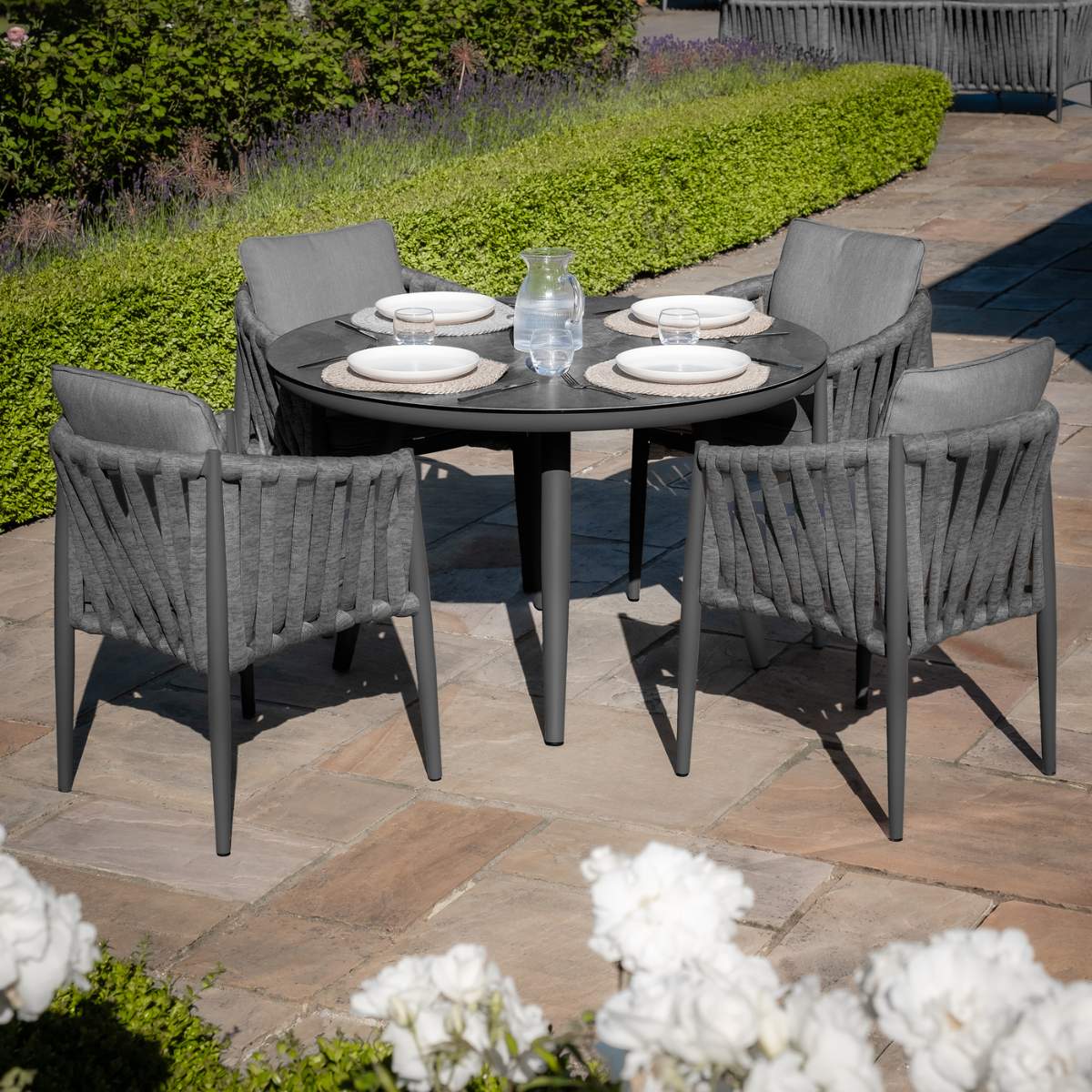 Maze Milan Rope Weave 4 Seat Round Dining Set