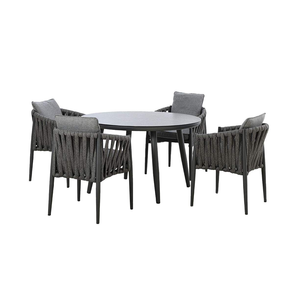 Maze Milan Rope Weave 4 Seat Round Dining Set