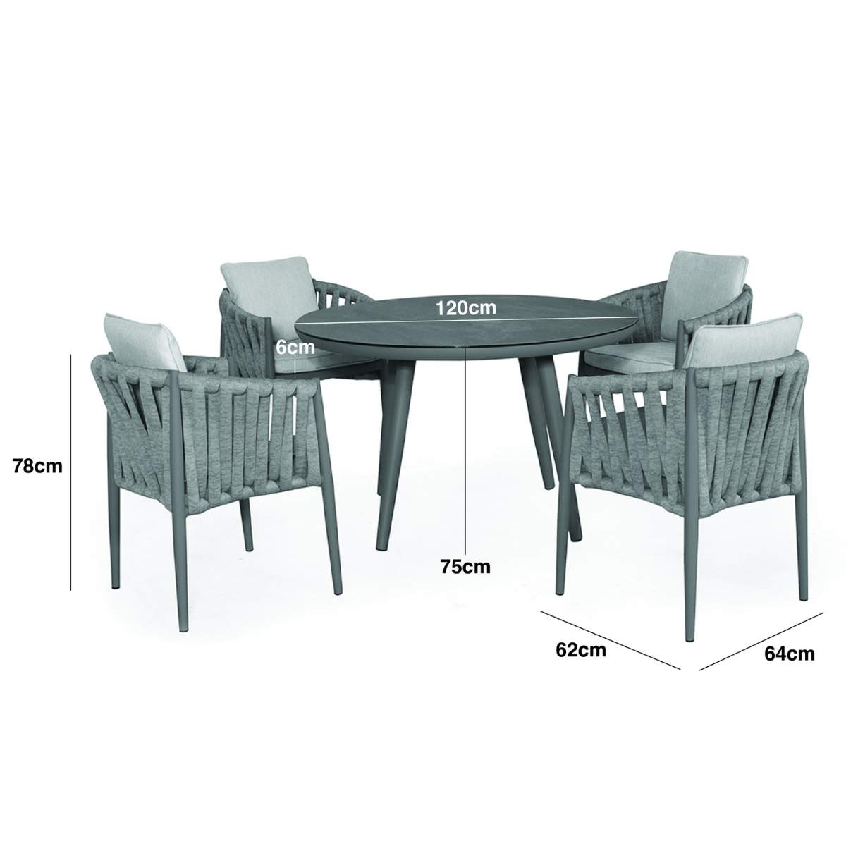 Maze Milan Rope Weave 4 Seat Round Dining Set