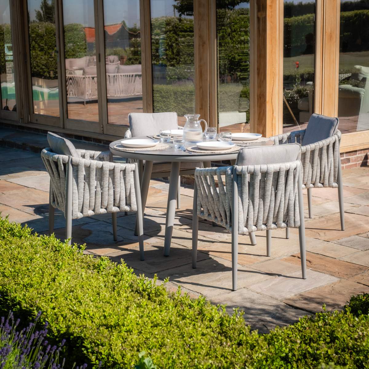 Maze Milan Rope Weave 4 Seat Round Dining Set