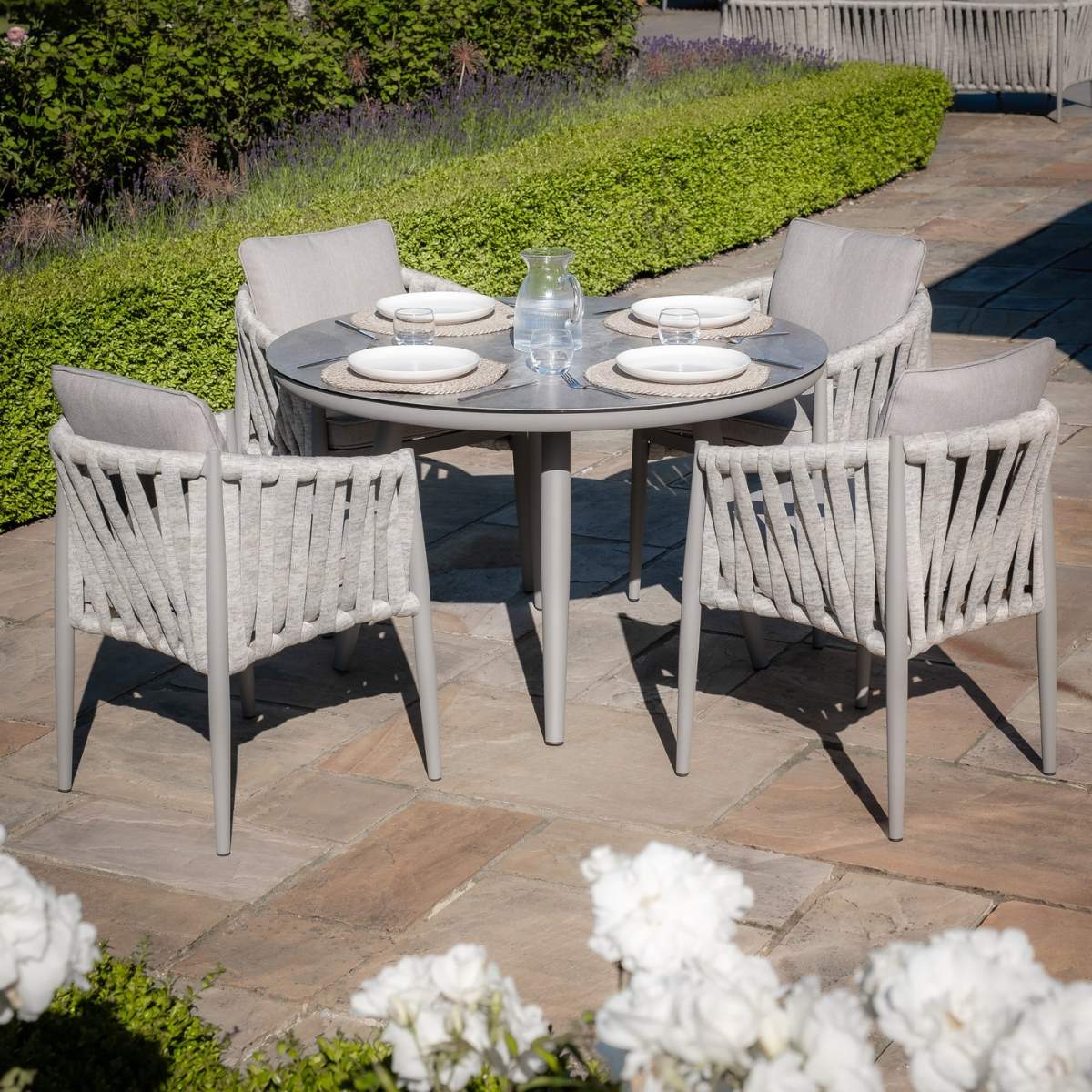 Maze Milan Rope Weave 4 Seat Round Dining Set
