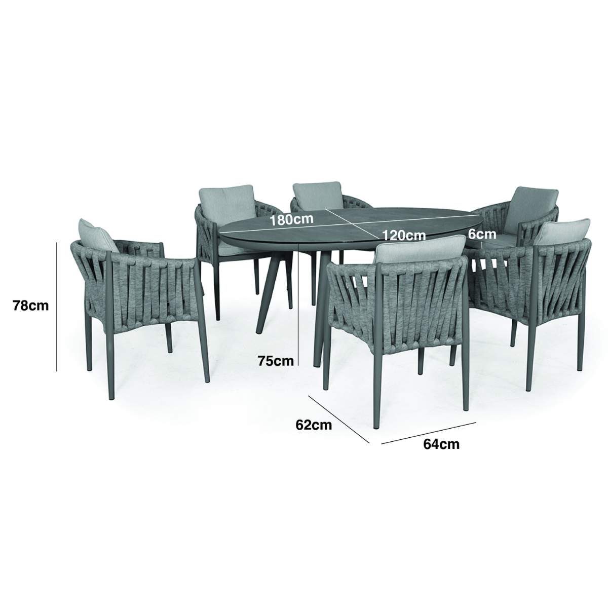 Maze Milan Rope Weave 6 Seat Oval Dining Set