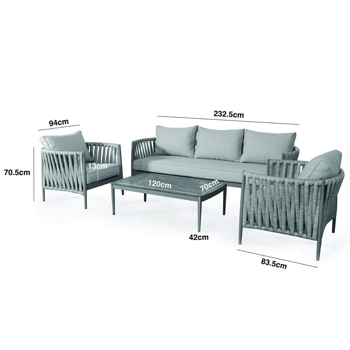Maze Milan Rope Weave 3 Seat Sofa Set