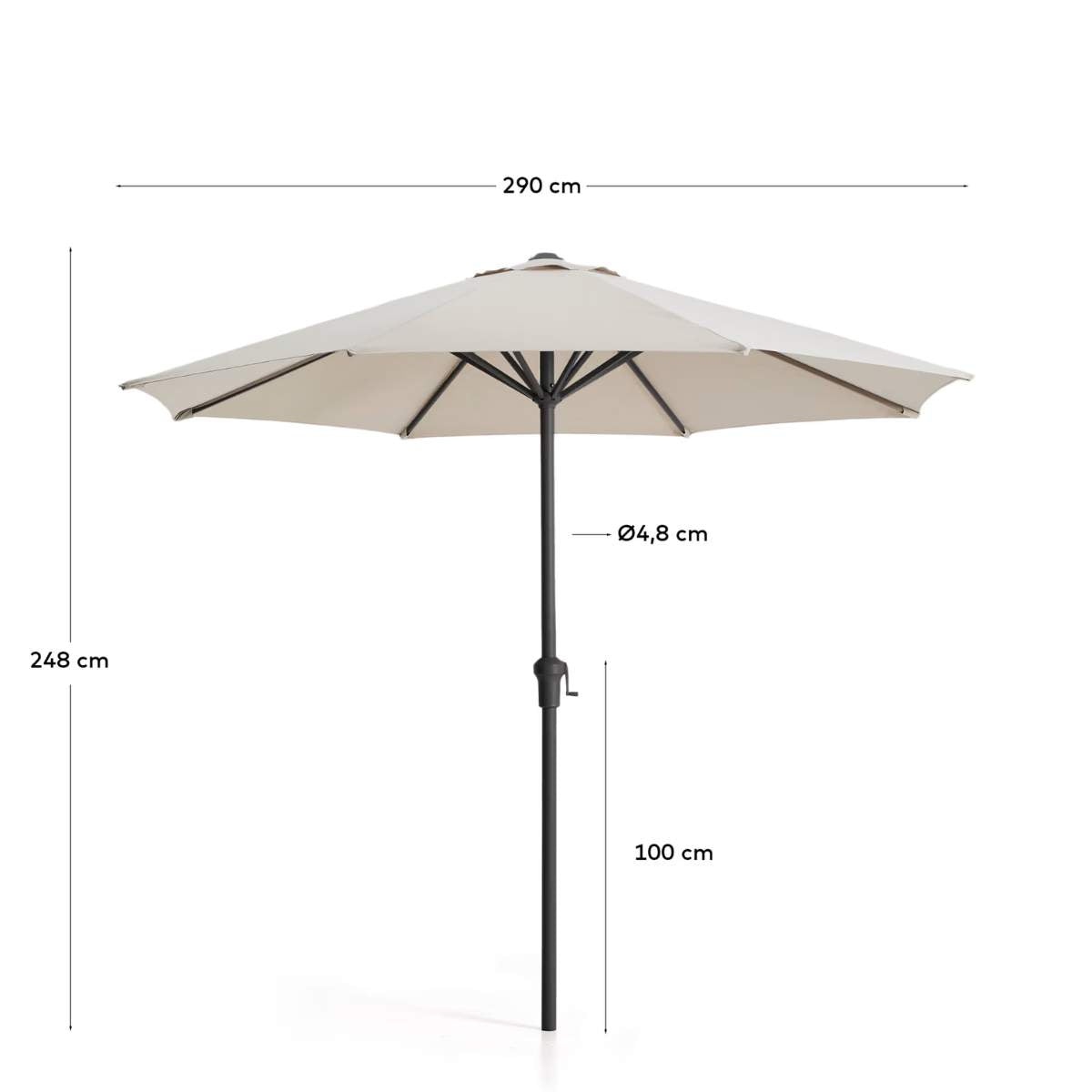 Kave Home Milna beige parasol with central pole and graphite steel structure Ø300cm