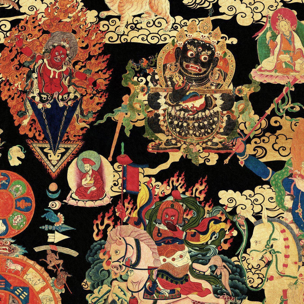Mind The Gap Tibetan Tapestry Metallic Edition Wallpaper Red/Gold/Black-Beaumonde