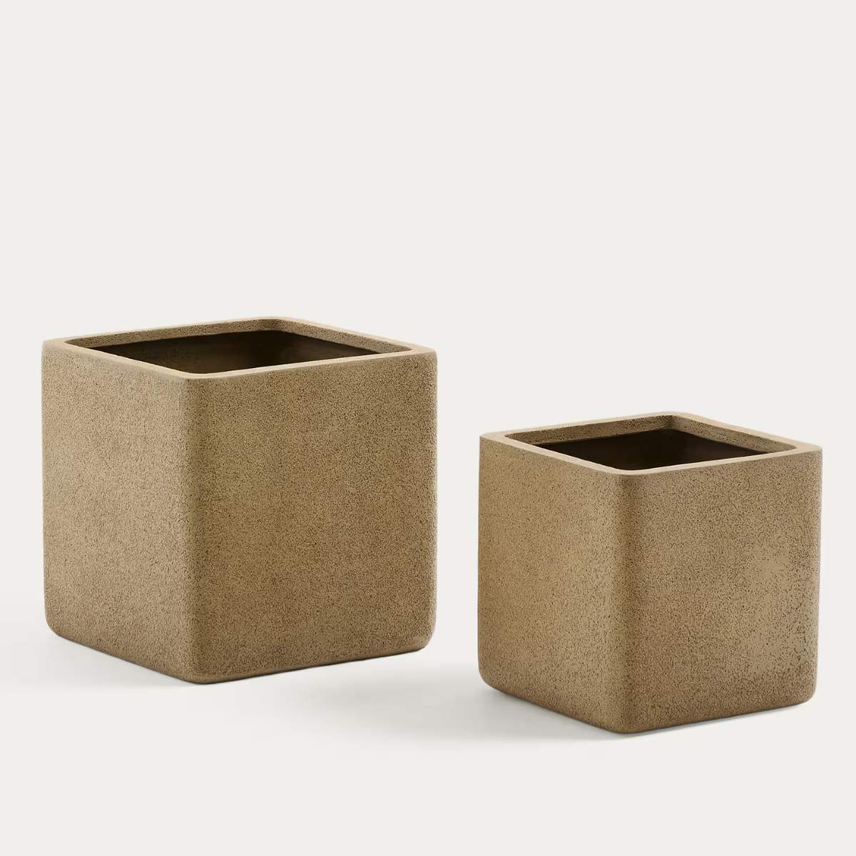 Kave Home Set of 2 Minoa planters with mustard stone effect 44 x 44 cm