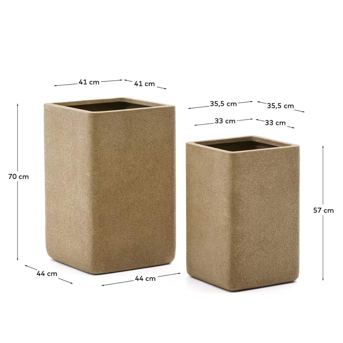 Kave Home Set of 2 Minoa tall planters with brown stone effect 44 x 44 cm