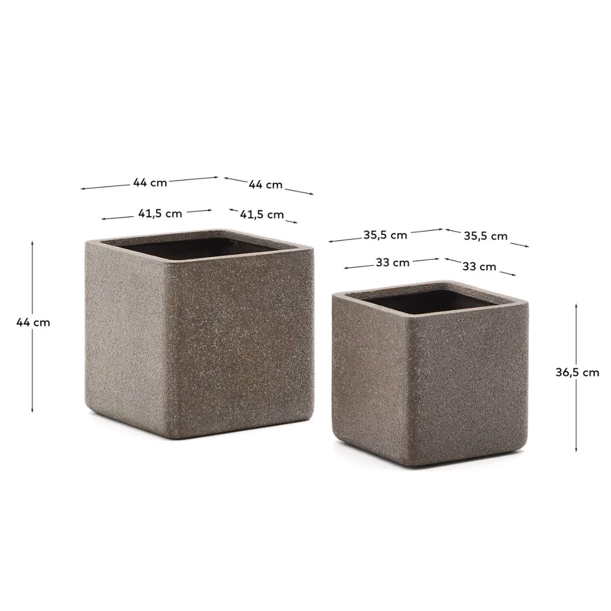 Kave Home Set of 2 Minoa planters with mustard stone effect 44 x 44 cm