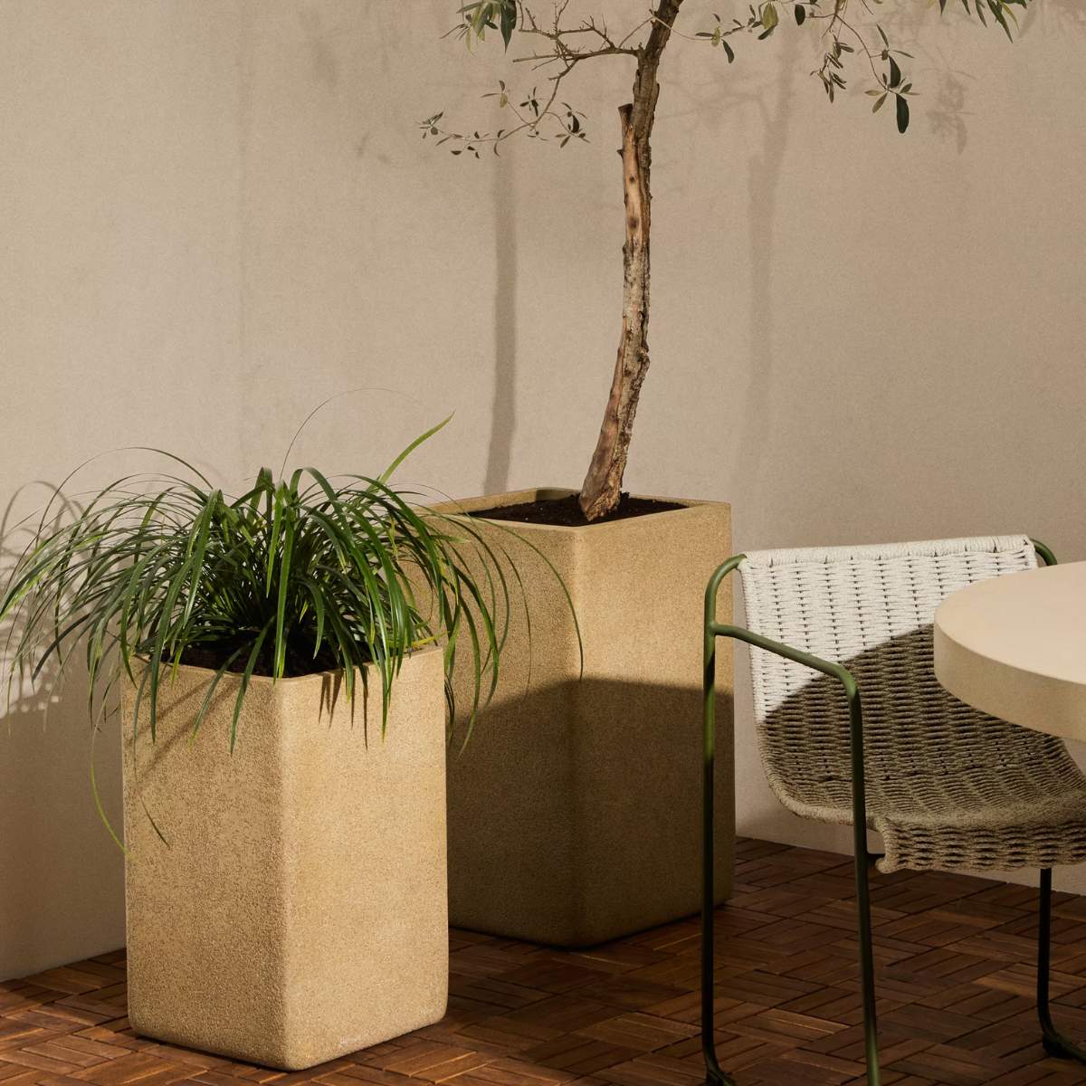 Kave Home Set of 2 Minoa tall planters with brown stone effect 44 x 44 cm