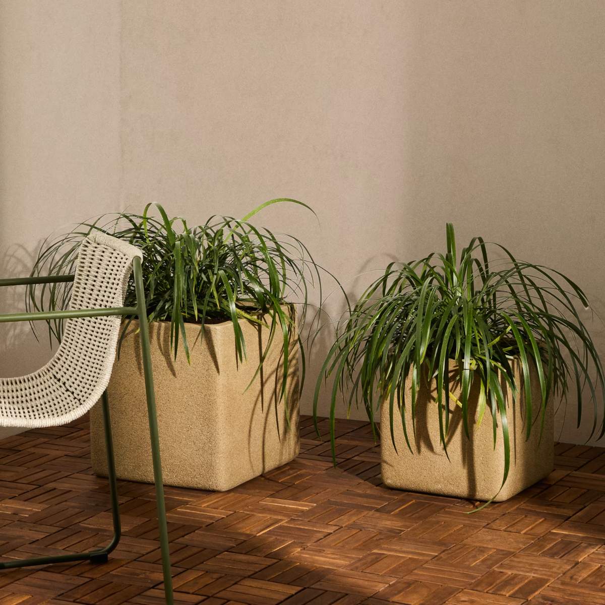 Kave Home Set of 2 Minoa planters with mustard stone effect 44 x 44 cm