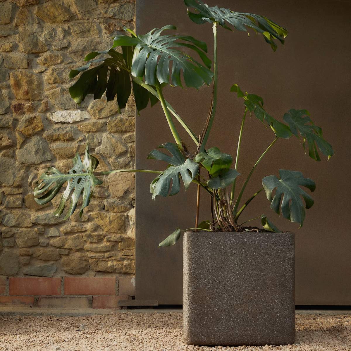 Kave Home Set of 2 Minoa planters with mustard stone effect 44 x 44 cm