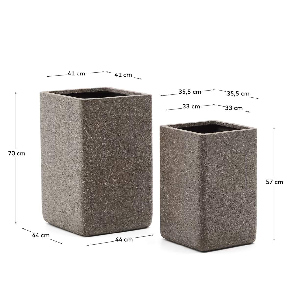 Kave Home Set of 2 Minoa tall planters with brown stone effect 44 x 44 cm