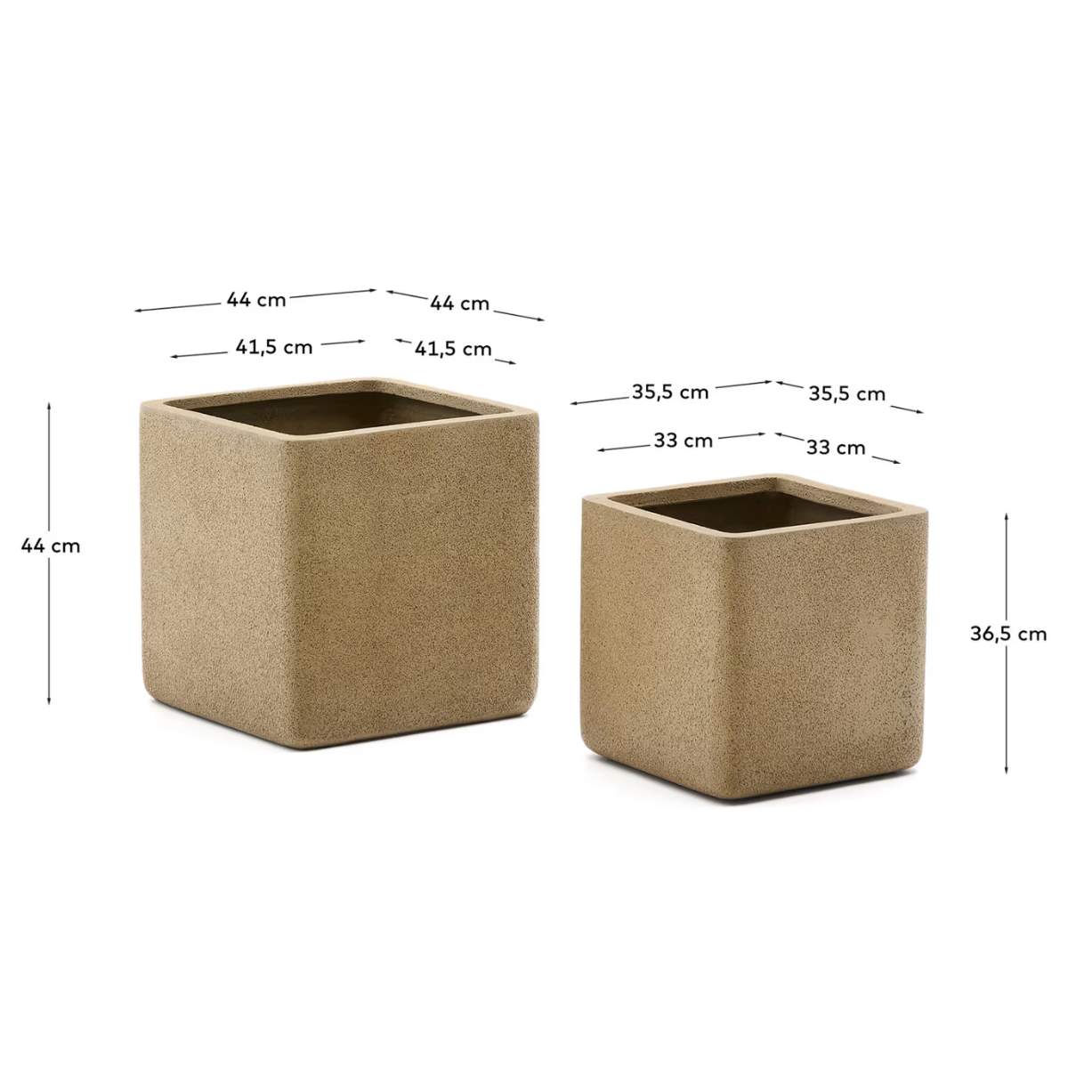 Kave Home Set of 2 Minoa planters with mustard stone effect 44 x 44 cm