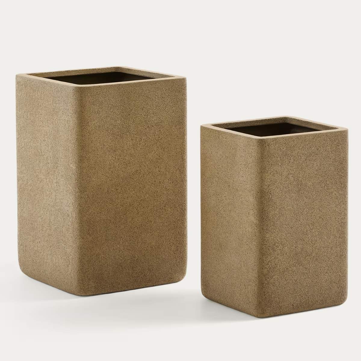 Kave Home Set of 2 Minoa tall planters with brown stone effect 44 x 44 cm