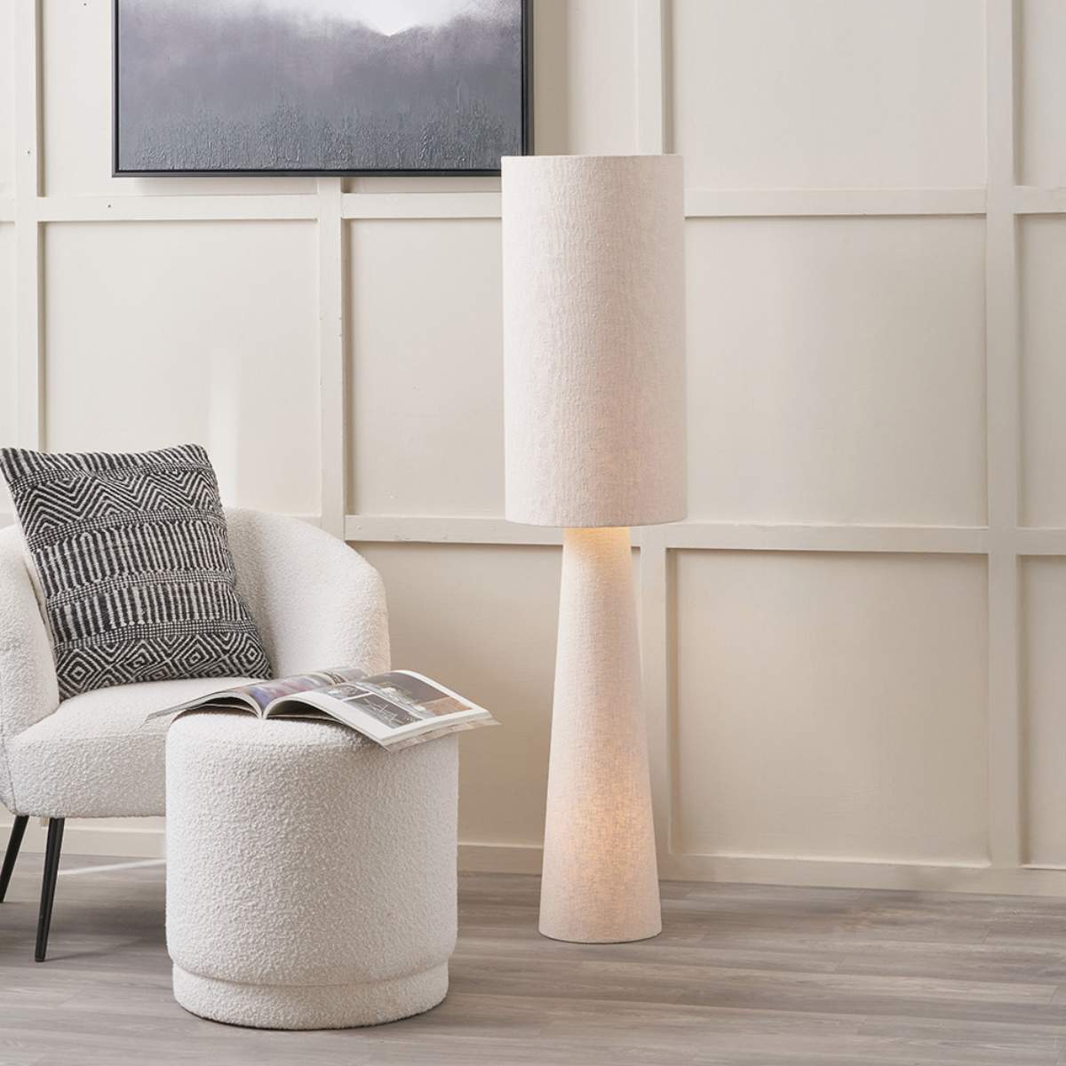 Pacific Lifestyle Mirissa White Slubby Handloom Fabric Floor Lamp