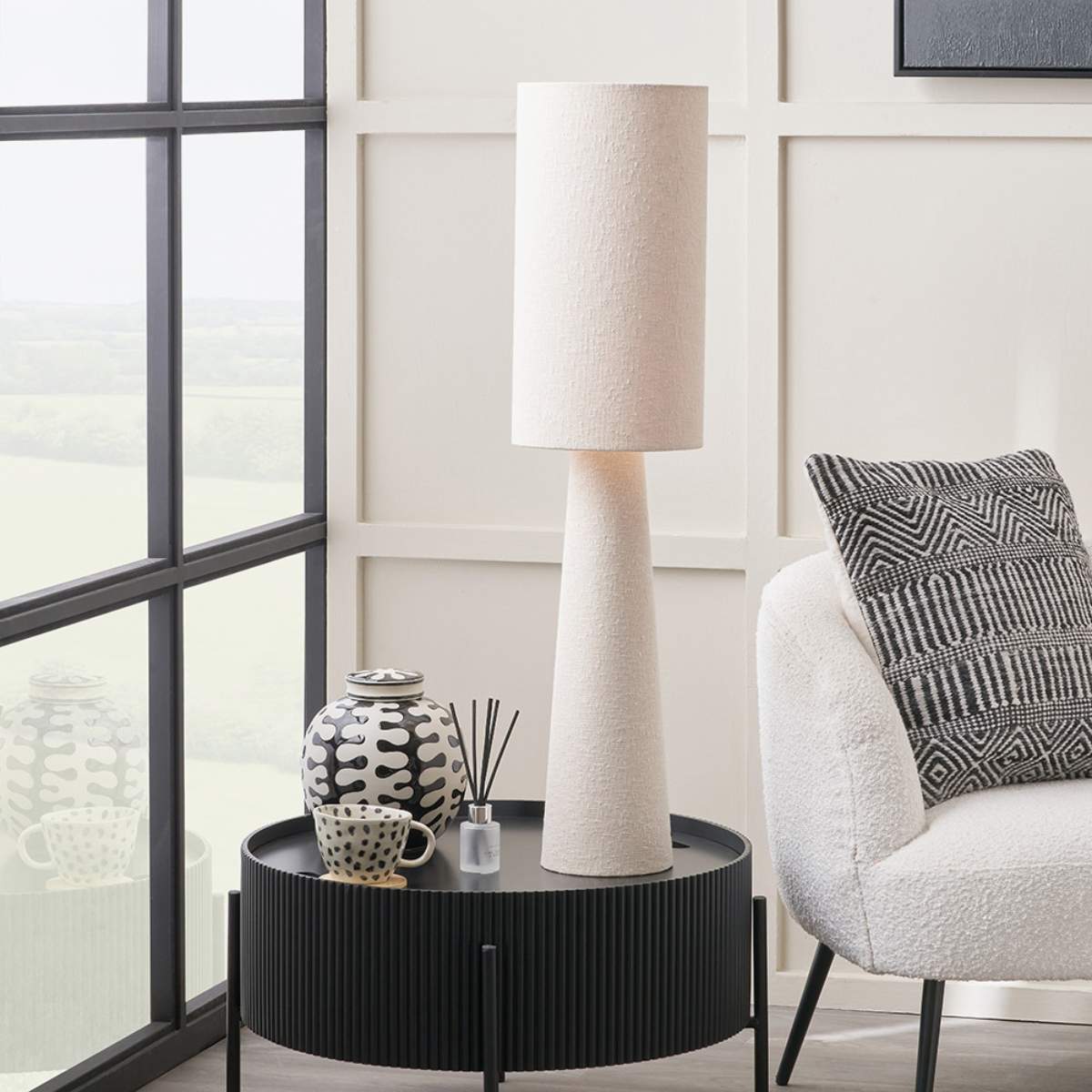 Pacific Lifestyle Mirissa White Slubby Handloom Fabric Table Lamp