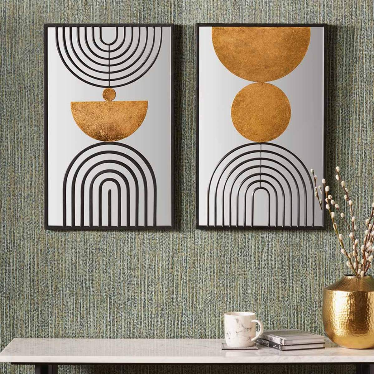 Pacific Lifestyle S/2 Mirrored, Black and Gold Metal Wall Art