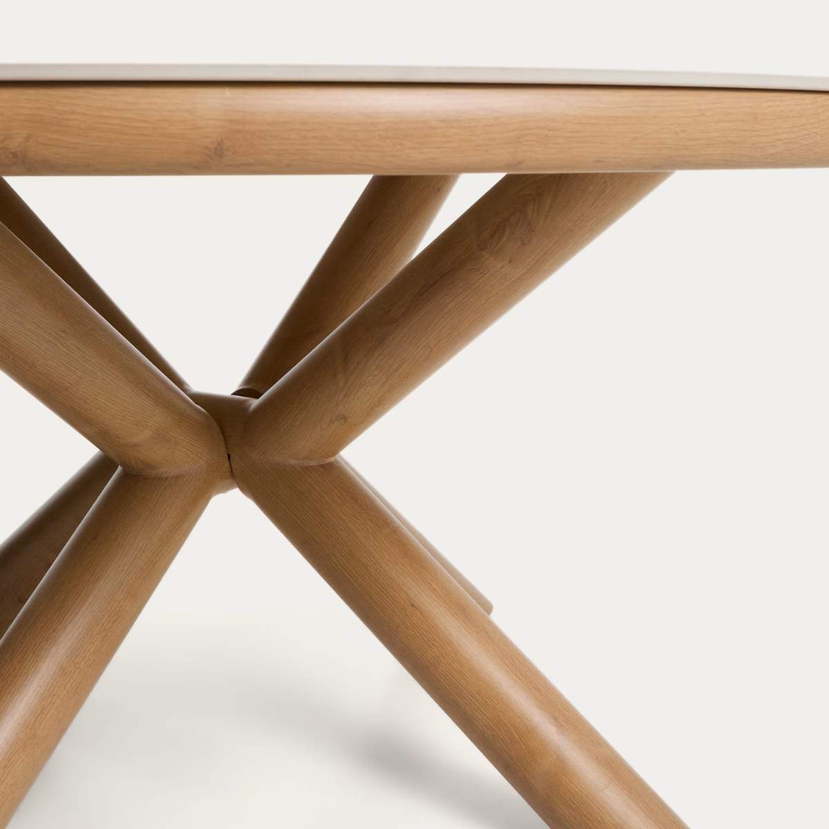 Kave Home Mirtia outdoor table in wood-effect aluminium and ecru sintered stone Ø 148cm