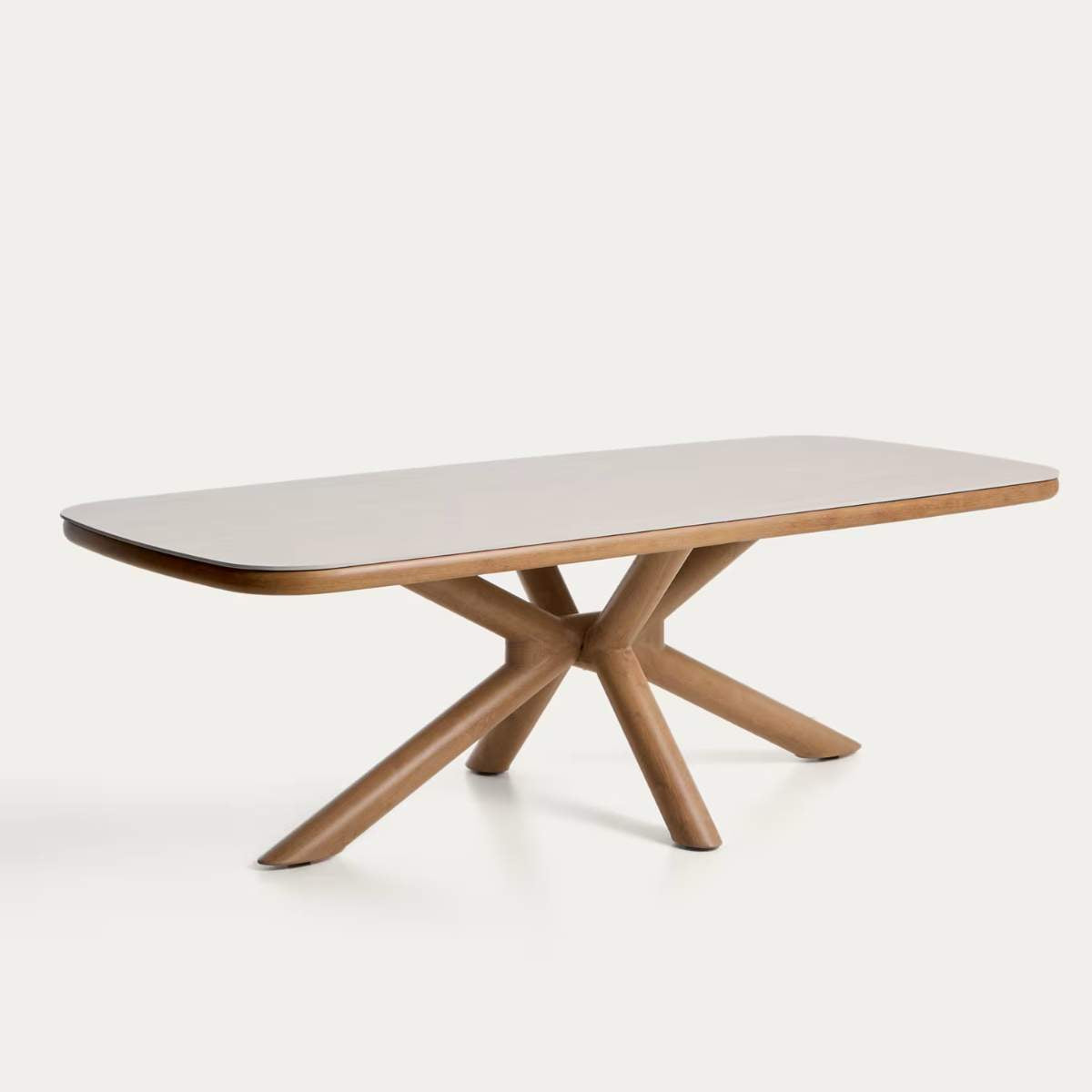 Kave Home Mirtia outdoor table in wood-effect aluminium and ecru sintered stone 240 x 110cm