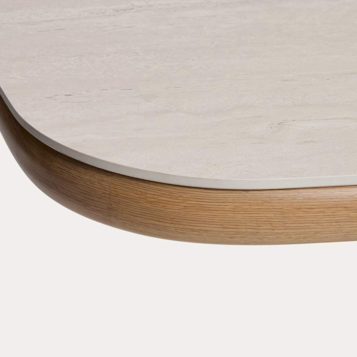 Kave Home Mirtia outdoor table in wood-effect aluminium and ecru sintered stone 240 x 110cm