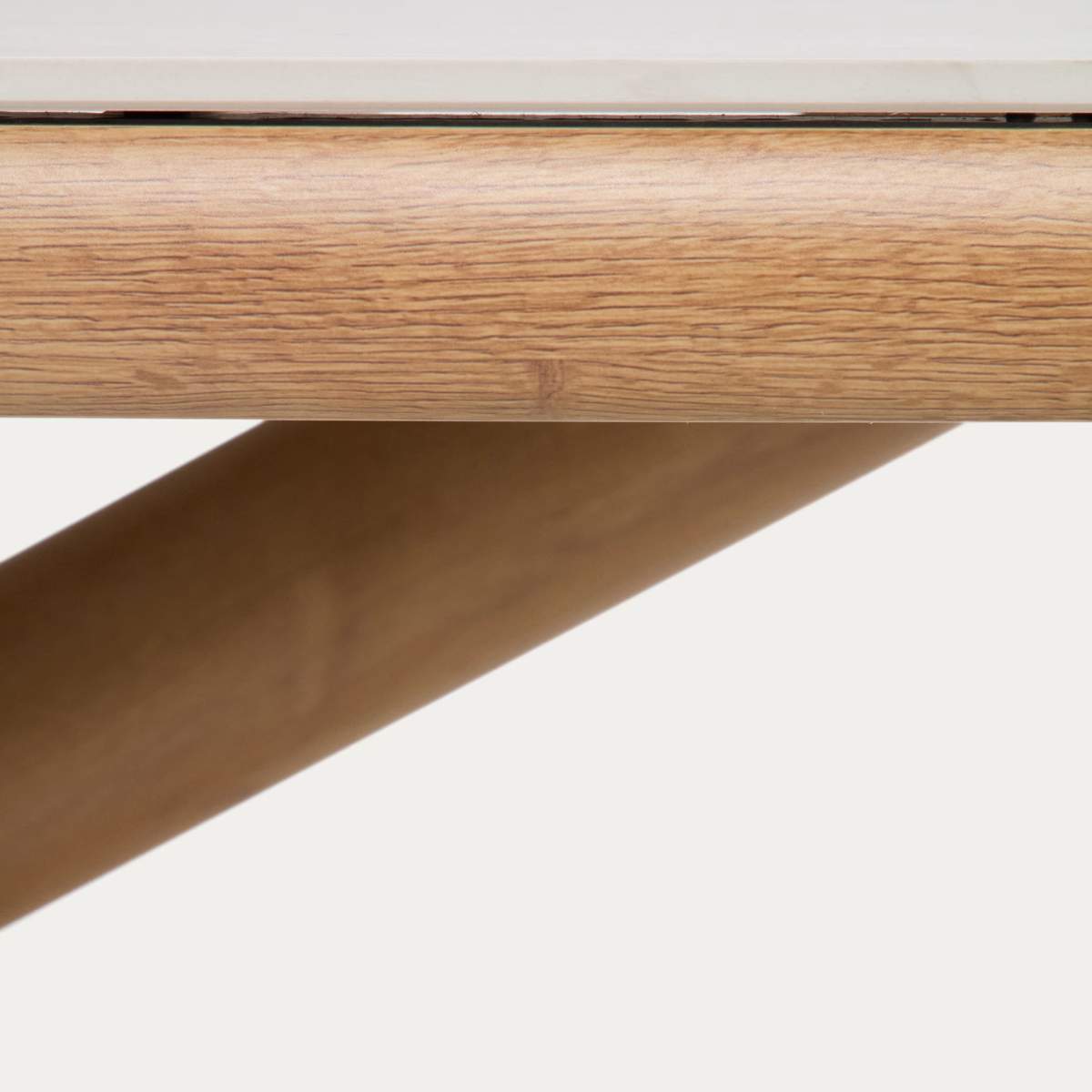 Kave Home Mirtia outdoor table in wood-effect aluminium and ecru sintered stone 240 x 110cm