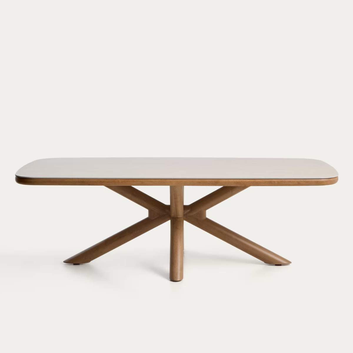 Kave Home Mirtia outdoor table in wood-effect aluminium and ecru sintered stone 240 x 110cm