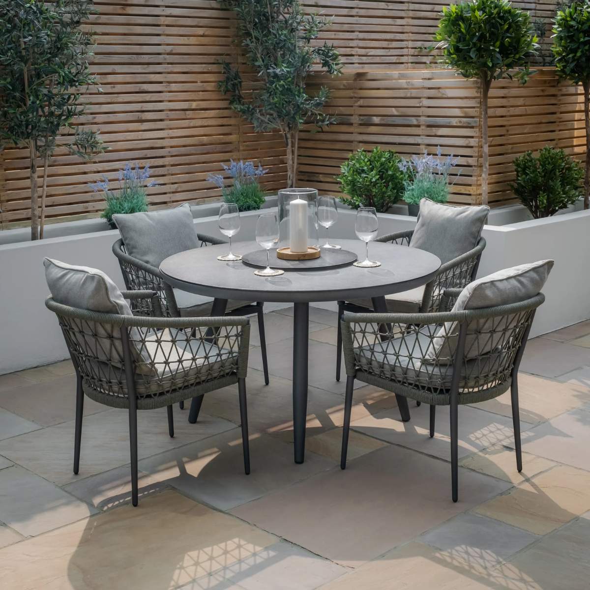 Maze Monaco Rope Weave 4 Seat Round Dining Set