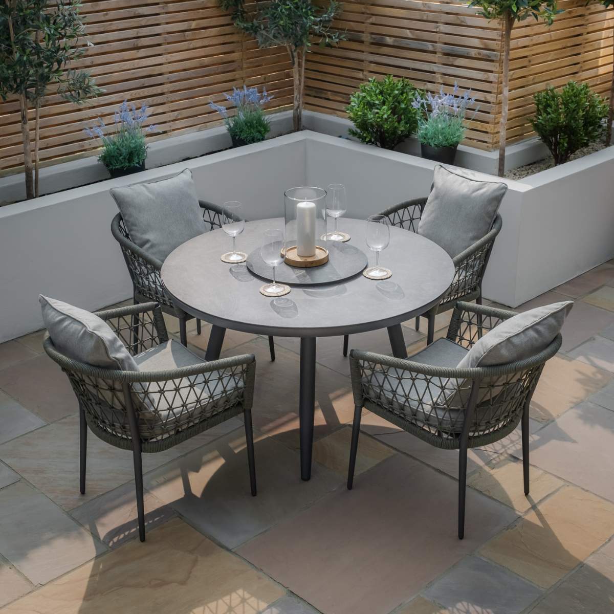Maze Monaco Rope Weave 4 Seat Round Dining Set
