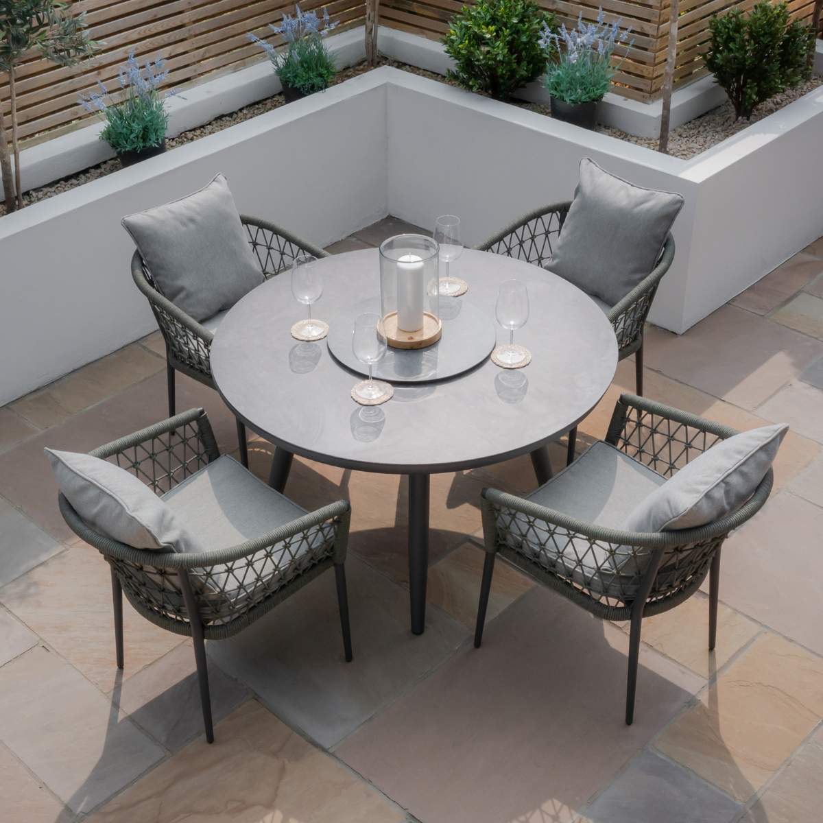 Maze Monaco Rope Weave 4 Seat Round Dining Set