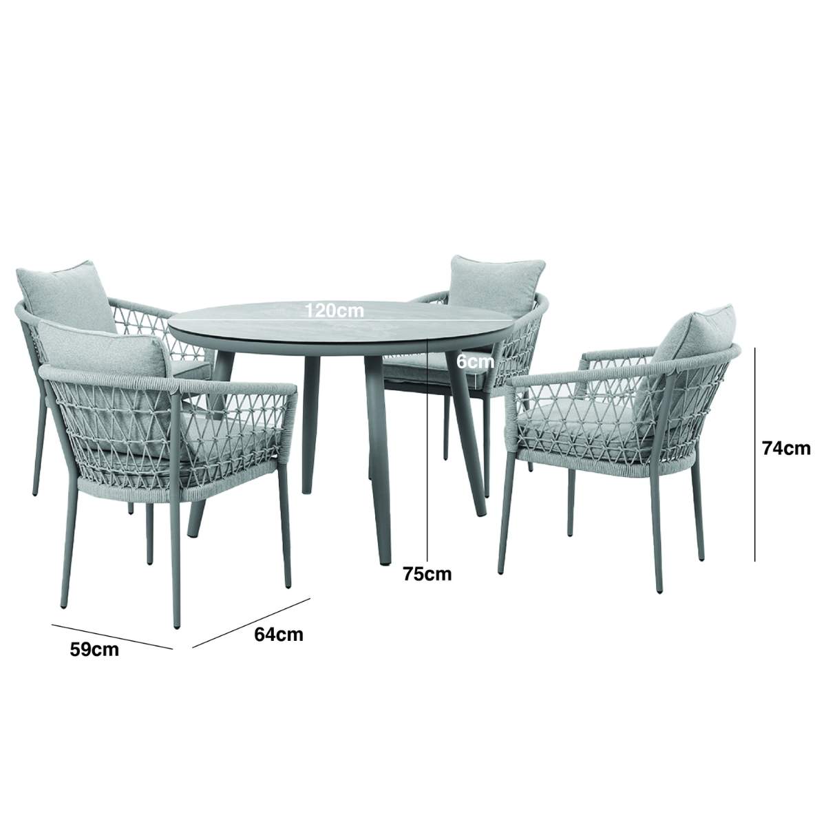 Maze Monaco Rope Weave 4 Seat Round Dining Set