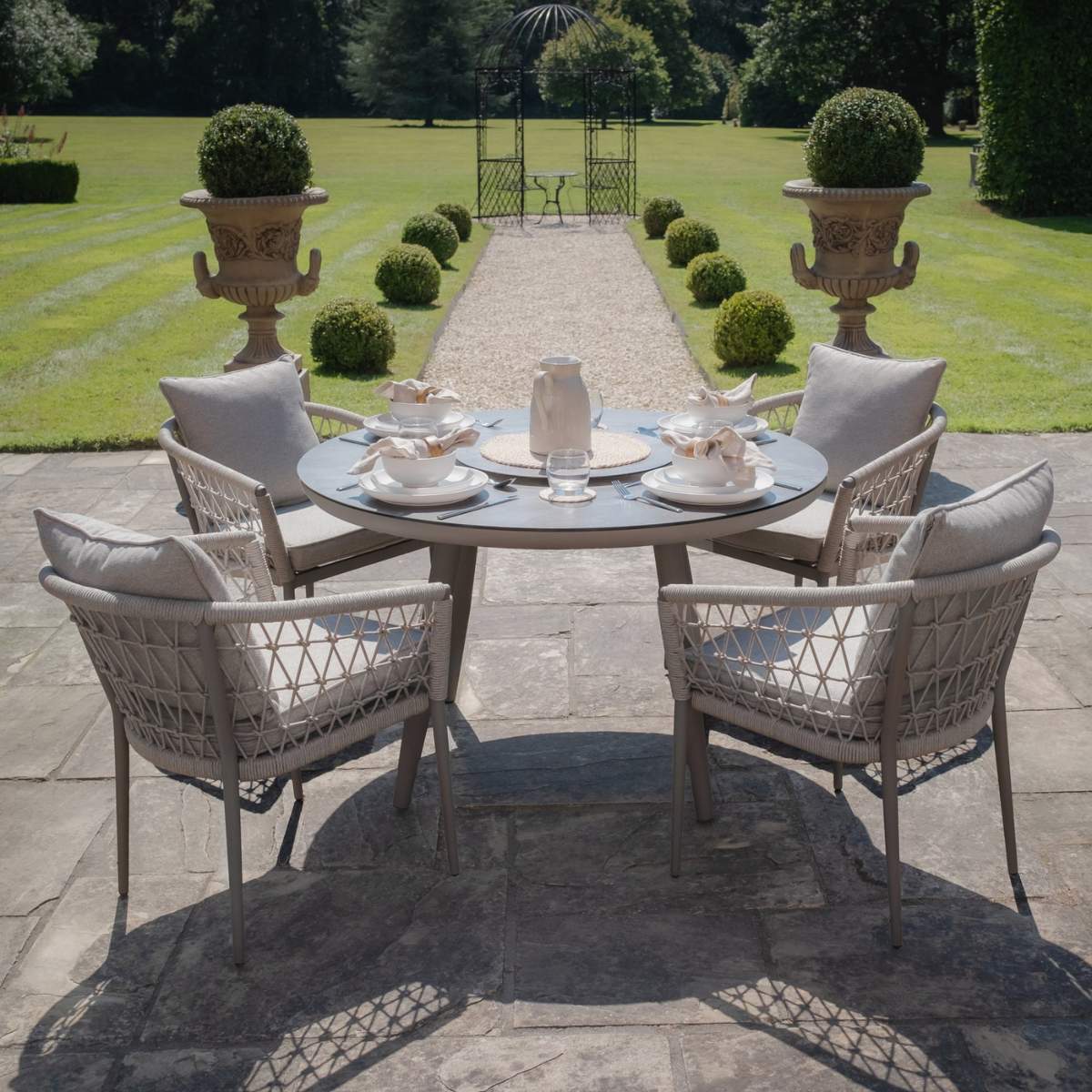 Maze Monaco Rope Weave 4 Seat Round Dining Set