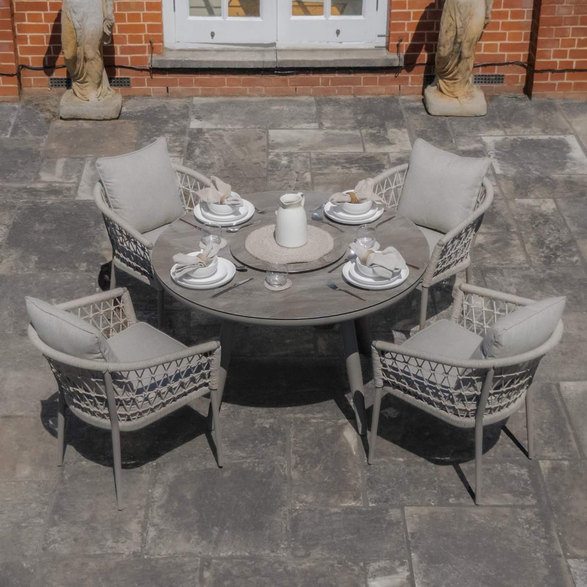 Maze Monaco Rope Weave 4 Seat Round Dining Set