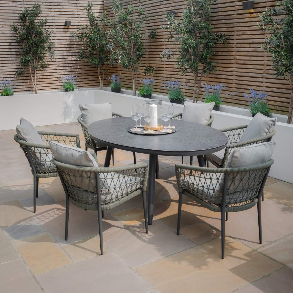 Maze Monaco Rope Weave 6 Seat Oval Dining Set