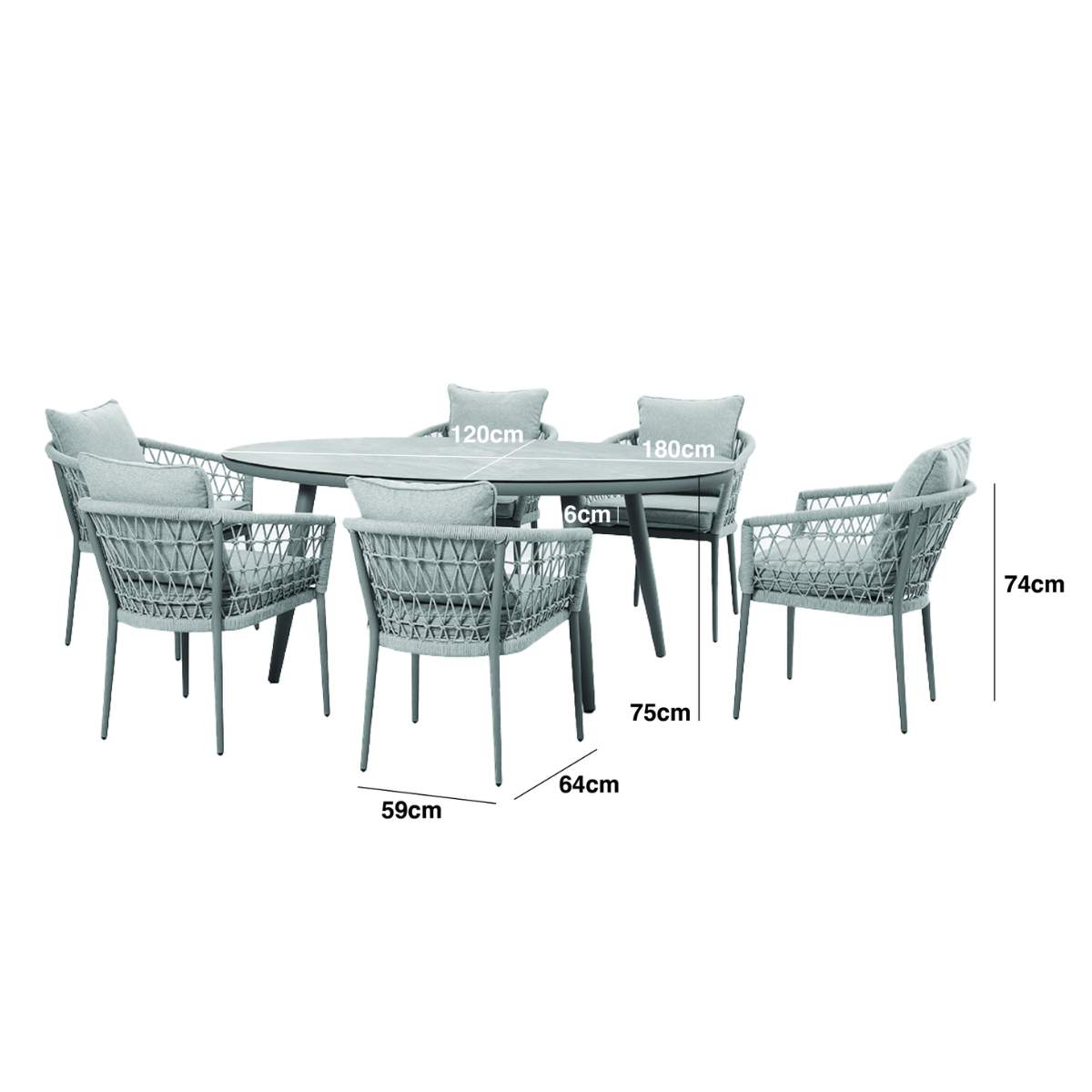 Maze Monaco Rope Weave 6 Seat Oval Dining Set