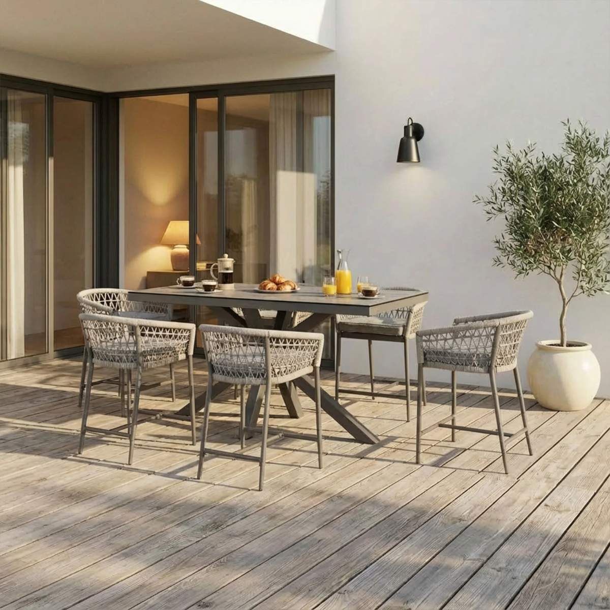 Maze Monaco Rope Weave 6 Seat Rectangular Bar Set
