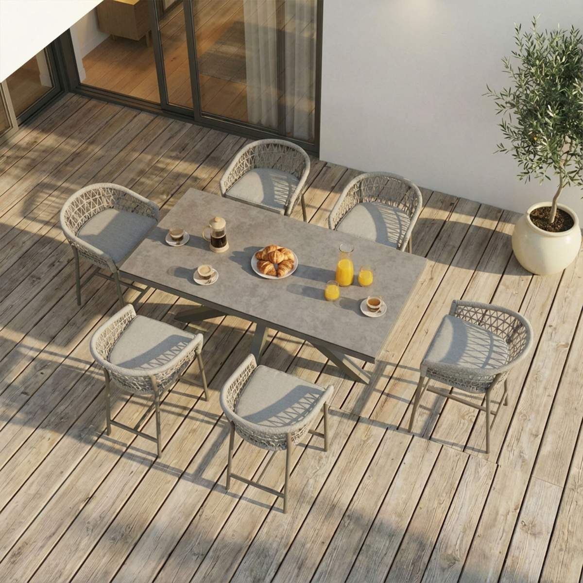 Maze Monaco Rope Weave 6 Seat Rectangular Bar Set
