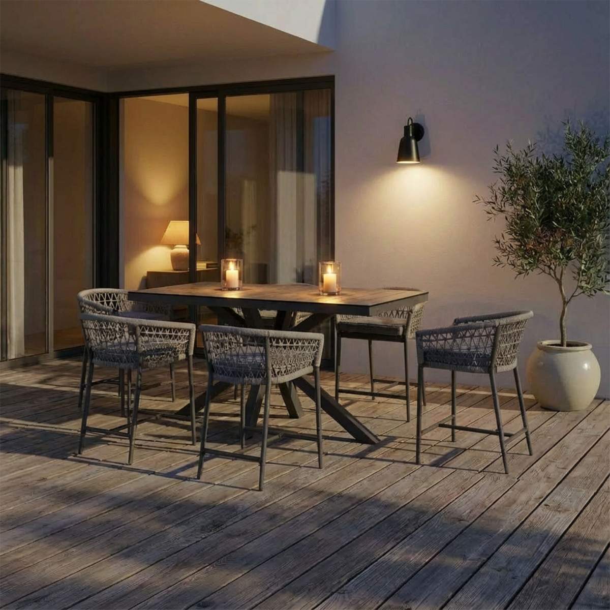 Maze Monaco Rope Weave 6 Seat Rectangular Bar Set