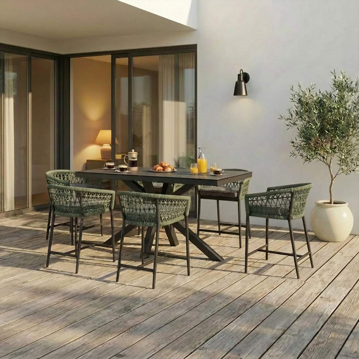 Maze Monaco Rope Weave 6 Seat Rectangular Bar Set