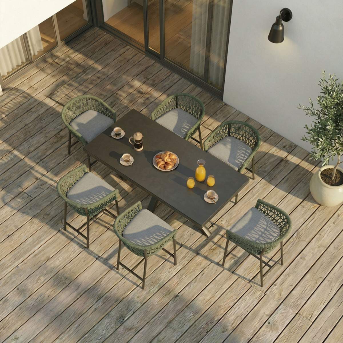 Maze Monaco Rope Weave 6 Seat Rectangular Bar Set