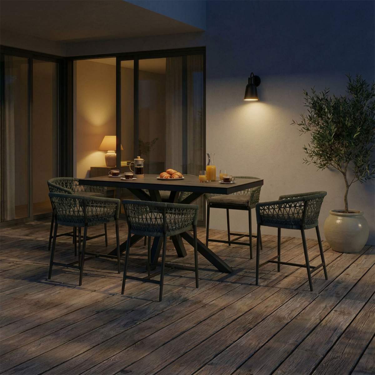 Maze Monaco Rope Weave 6 Seat Rectangular Bar Set