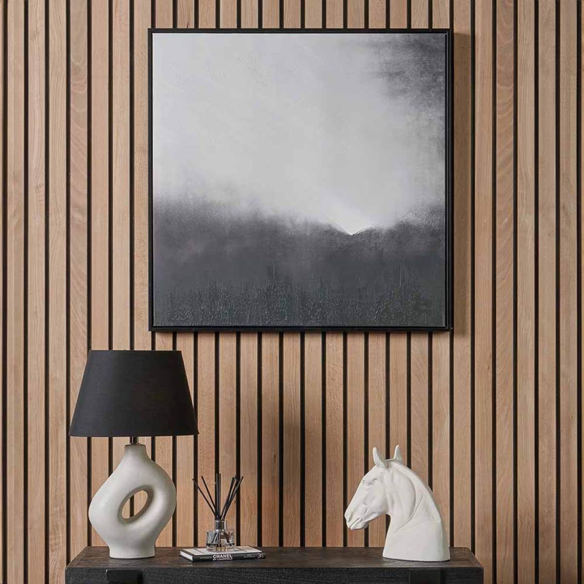 Pacific Lifestyle Monochrome Abstract Square Canvas with Black Frame