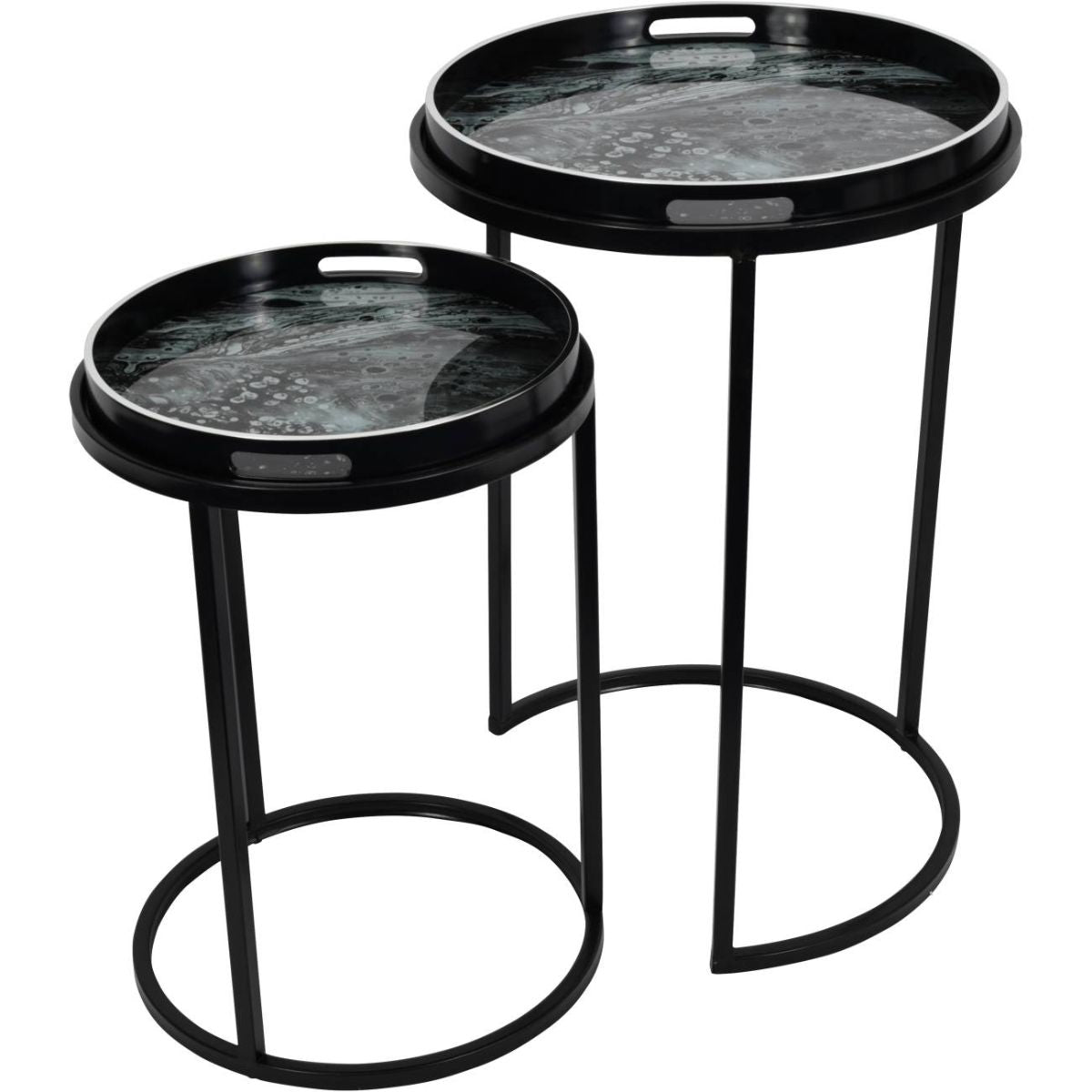 Libra Interiors Monochrome Swirl Set of 2 Side Tray Tables